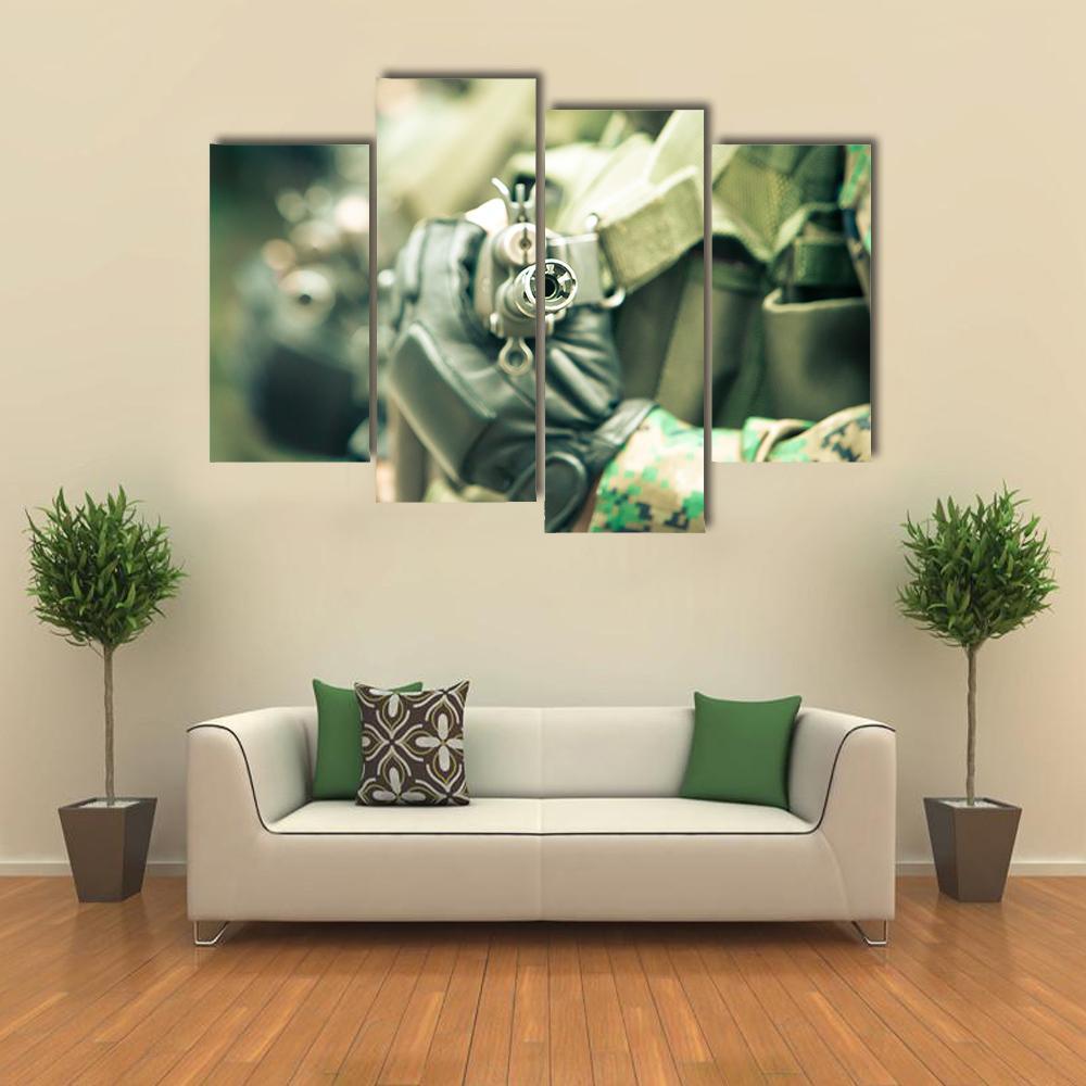 Young Soldiers With Guns Canvas Wall Art-4 Pop-Gallery Wrap-50" x 32"-Tiaracle