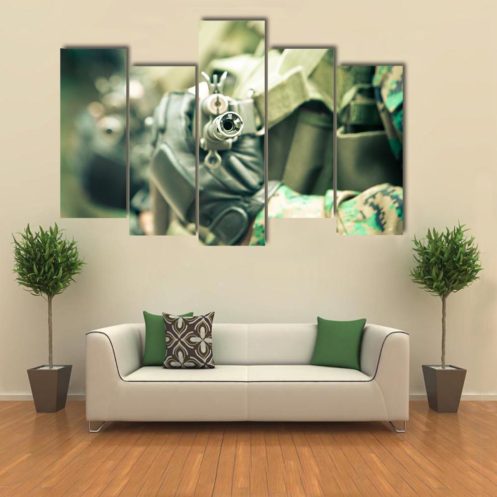 Young Soldiers With Guns Canvas Wall Art-5 Pop-Gallery Wrap-47" x 32"-Tiaracle