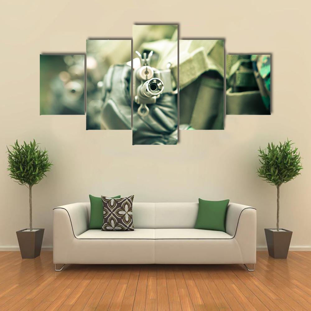 Young Soldiers With Guns Canvas Wall Art-5 Star-Gallery Wrap-62" x 32"-Tiaracle