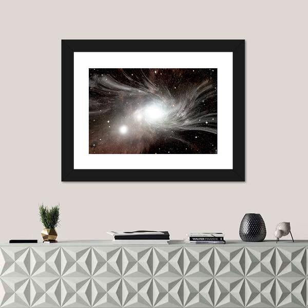Young Spiral Galaxy With Small Dwarf Galaxy Canvas Wall Art-1 Piece-Framed Print-20" x 16"-Tiaracle