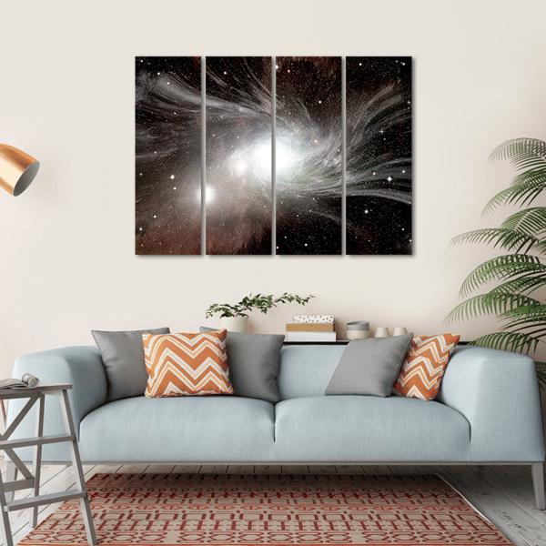 Young Spiral Galaxy With Small Dwarf Galaxy Canvas Wall Art-4 Horizontal-Gallery Wrap-34" x 24"-Tiaracle