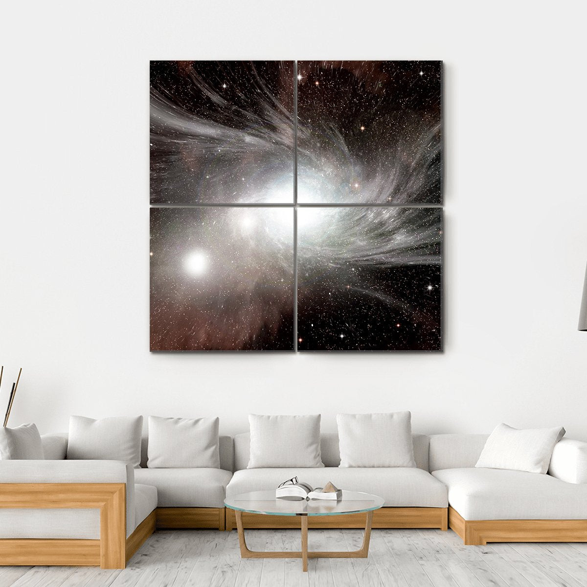 Young Spiral Galaxy With Small Dwarf Galaxy Canvas Wall Art-4 Square-Gallery Wrap-17" x 17"-Tiaracle
