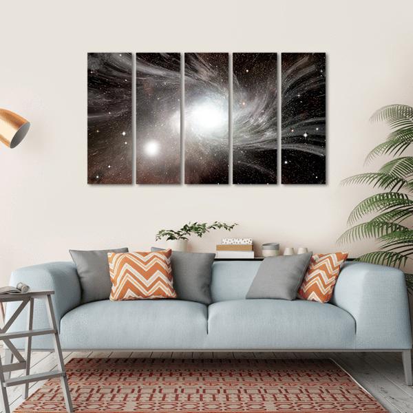 Young Spiral Galaxy With Small Dwarf Galaxy Canvas Wall Art-5 Horizontal-Gallery Wrap-22" x 12"-Tiaracle