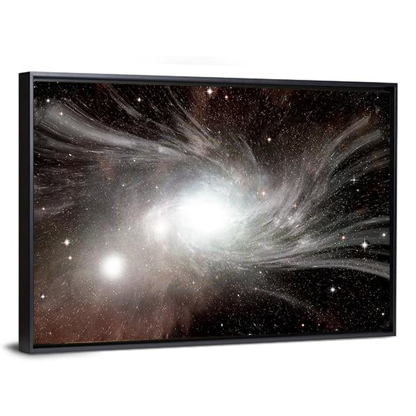 Young Spiral Galaxy With Small Dwarf Galaxy Canvas Wall Art-3 Horizontal-Gallery Wrap-25" x 16"-Tiaracle