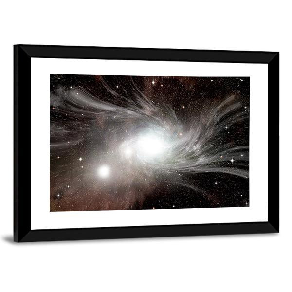Young Spiral Galaxy With Small Dwarf Galaxy Canvas Wall Art-3 Horizontal-Gallery Wrap-25" x 16"-Tiaracle