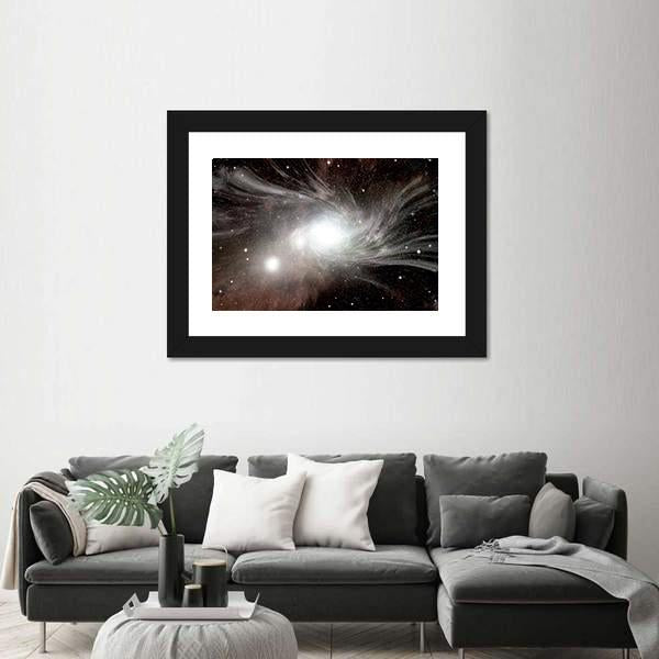 Young Spiral Galaxy With Small Dwarf Galaxy Canvas Wall Art-3 Horizontal-Gallery Wrap-25" x 16"-Tiaracle