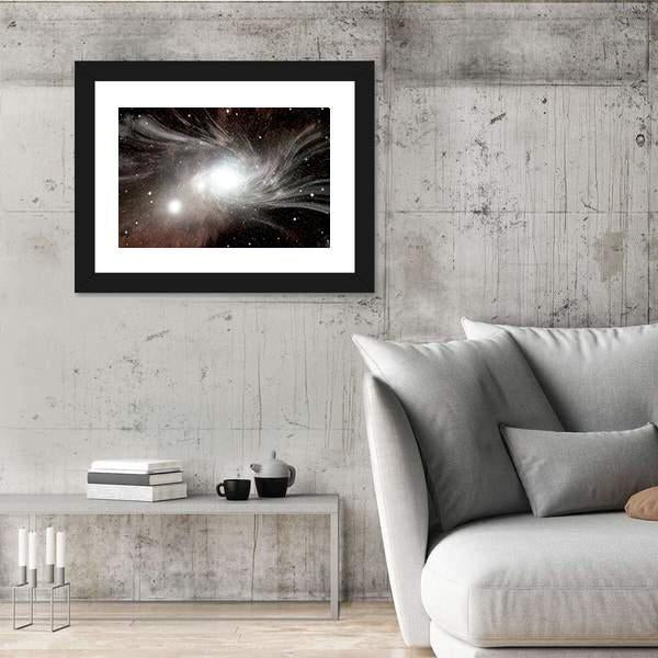 Young Spiral Galaxy With Small Dwarf Galaxy Canvas Wall Art-3 Horizontal-Gallery Wrap-25" x 16"-Tiaracle
