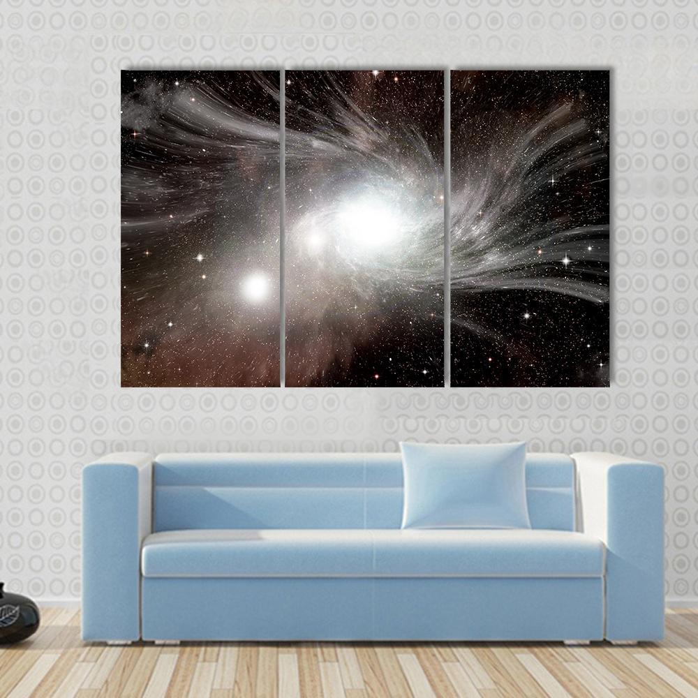 Young Spiral Galaxy With Small Dwarf Galaxy Canvas Wall Art-3 Horizontal-Gallery Wrap-37" x 24"-Tiaracle