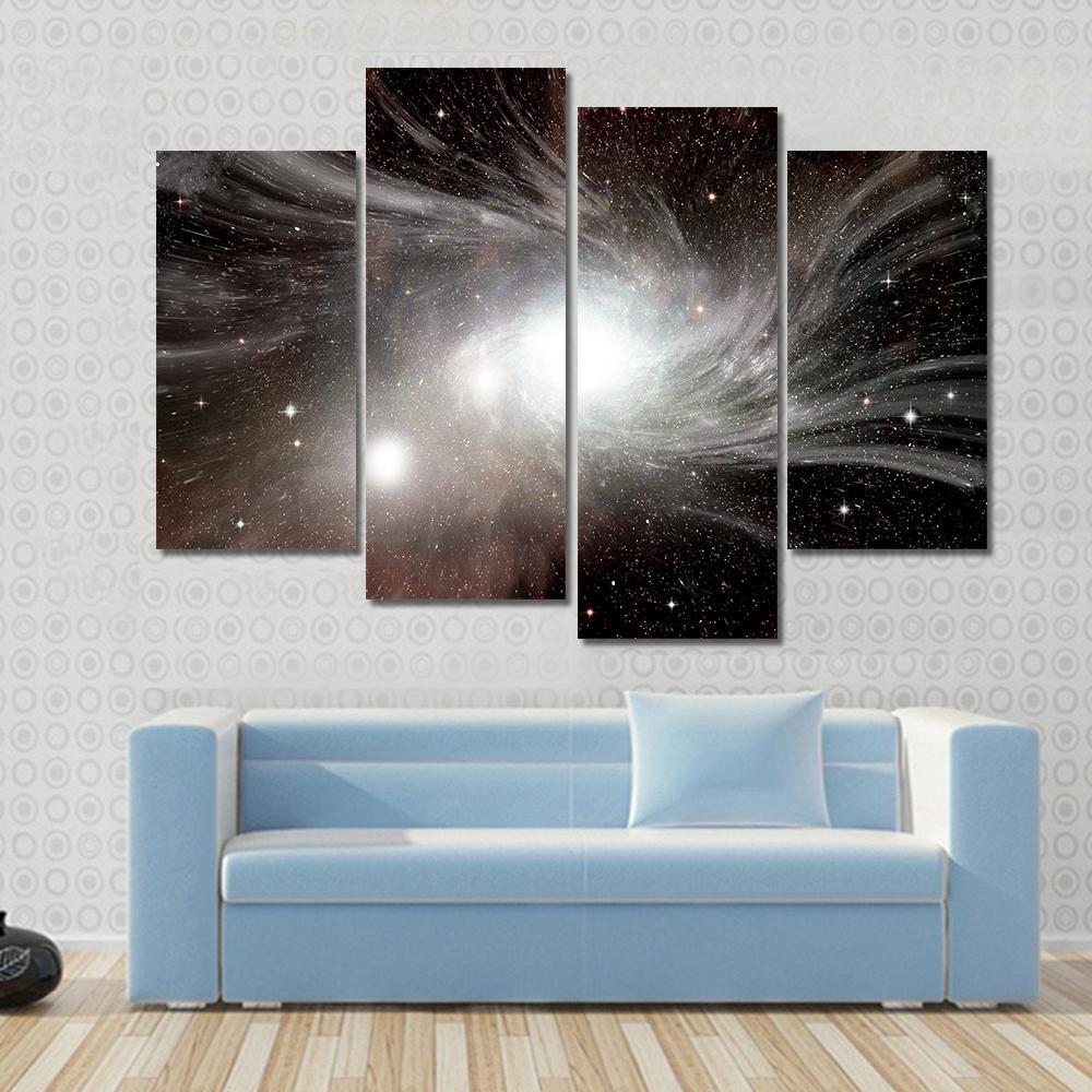 Young Spiral Galaxy With Small Dwarf Galaxy Canvas Wall Art-4 Pop-Gallery Wrap-50" x 32"-Tiaracle