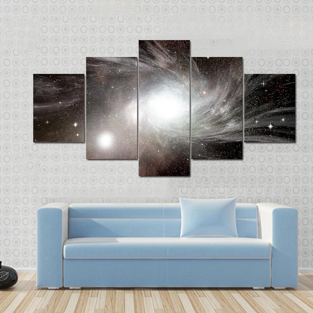 Young Spiral Galaxy With Small Dwarf Galaxy Canvas Wall Art-3 Horizontal-Gallery Wrap-37" x 24"-Tiaracle