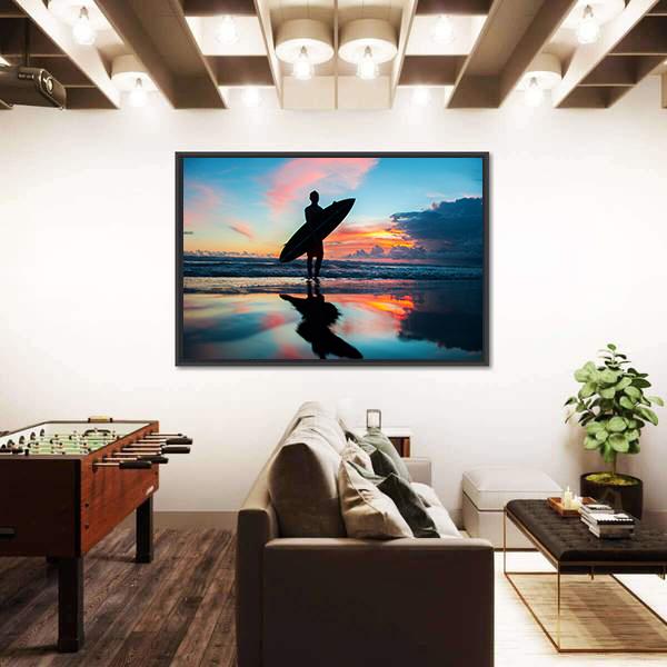Young Surfer With Board On The Beach Canvas Wall Art-5 Horizontal-Gallery Wrap-22&quot; x 12&quot;-Tiaracle