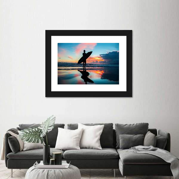 Young Surfer With Board On The Beach Canvas Wall Art-5 Horizontal-Gallery Wrap-22" x 12"-Tiaracle