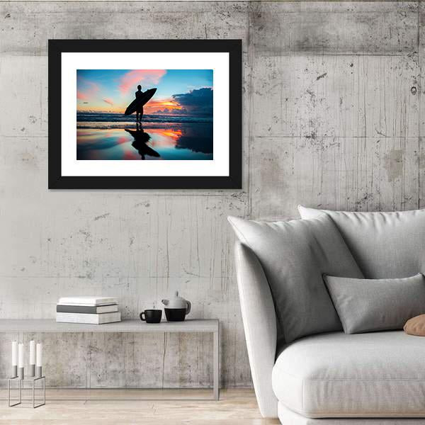 Young Surfer With Board On The Beach Canvas Wall Art-5 Horizontal-Gallery Wrap-22" x 12"-Tiaracle