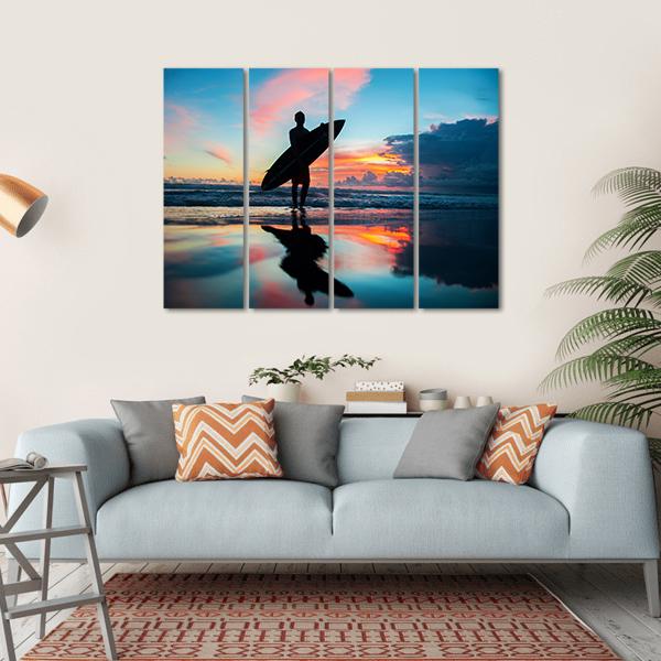 Young Surfer With Board On The Beach Canvas Wall Art-4 Horizontal-Gallery Wrap-34&quot; x 24&quot;-Tiaracle