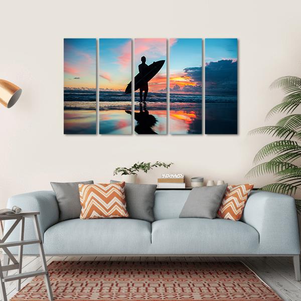 Young Surfer With Board On The Beach Canvas Wall Art-5 Horizontal-Gallery Wrap-22" x 12"-Tiaracle