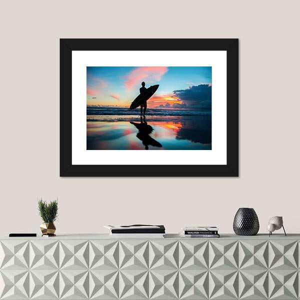 Young Surfer With Board Panoramic Canvas Wall Art-1 Piece-36" x 12"-Tiaracle
