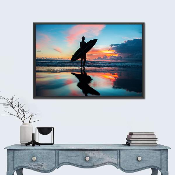 Young Surfer With Board Panoramic Canvas Wall Art-1 Piece-36" x 12"-Tiaracle