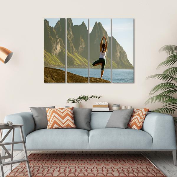 Young Woman Practicing Yoga Canvas Wall Art-4 Horizontal-Gallery Wrap-34" x 24"-Tiaracle