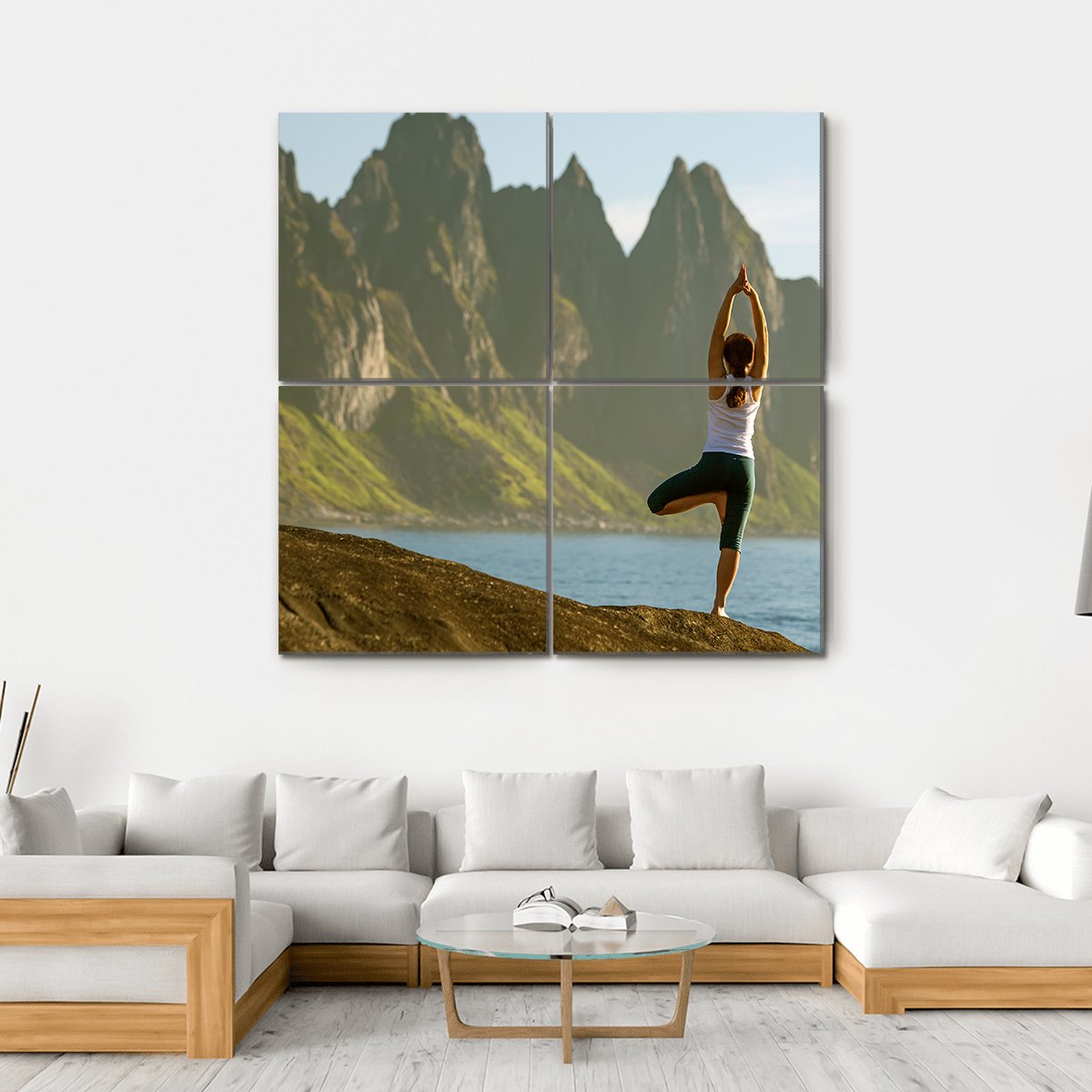 Young Woman Practicing Yoga Canvas Wall Art-4 Square-Gallery Wrap-17" x 17"-Tiaracle
