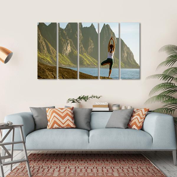 Young Woman Practicing Yoga Canvas Wall Art-4 Horizontal-Gallery Wrap-34" x 24"-Tiaracle