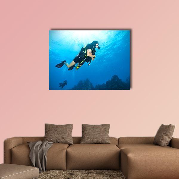 Young Woman Scuba Diver Canvas Wall Art-4 Horizontal-Gallery Wrap-34" x 24"-Tiaracle