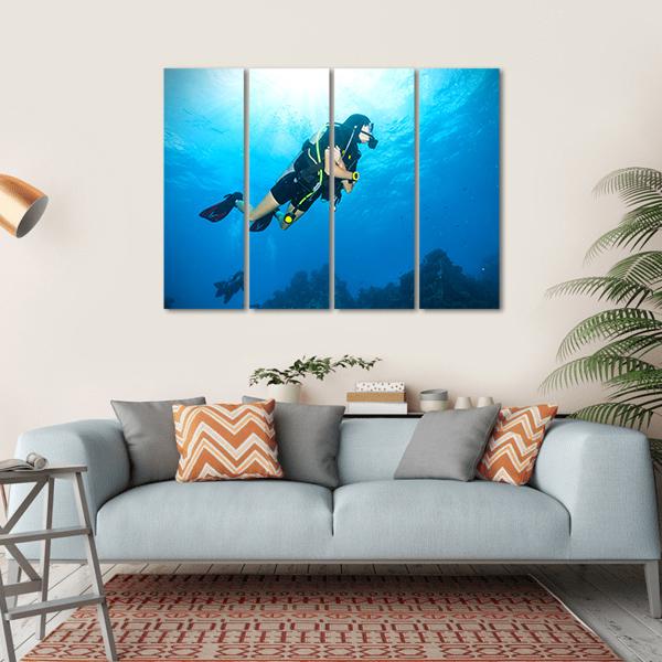 Young Woman Scuba Diver Canvas Wall Art-4 Horizontal-Gallery Wrap-34&quot; x 24&quot;-Tiaracle