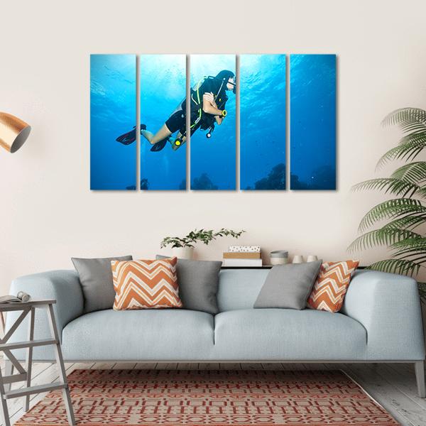 Young Woman Scuba Diver Canvas Wall Art-5 Horizontal-Gallery Wrap-22" x 12"-Tiaracle