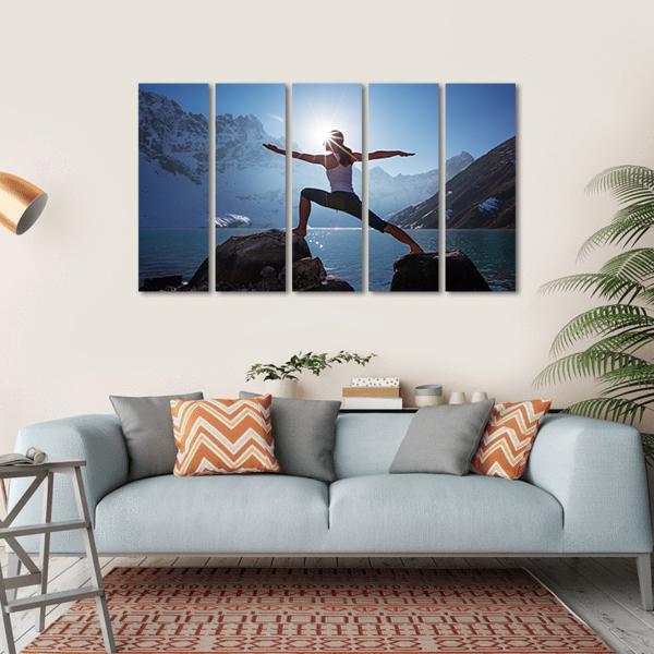 Young Woman Yoga At Mountain Canvas Wall Art-5 Horizontal-Gallery Wrap-22" x 12"-Tiaracle