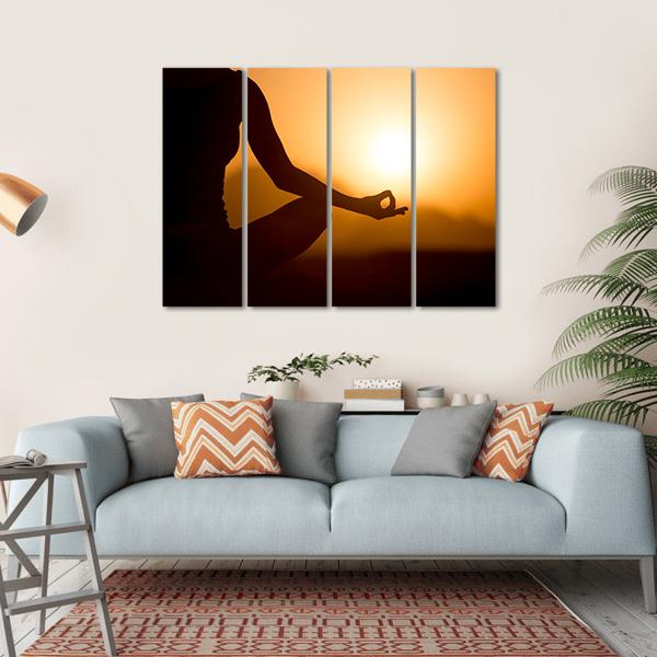 Young Women Meditation At Sunset Canvas Wall Art-4 Horizontal-Gallery Wrap-34" x 24"-Tiaracle