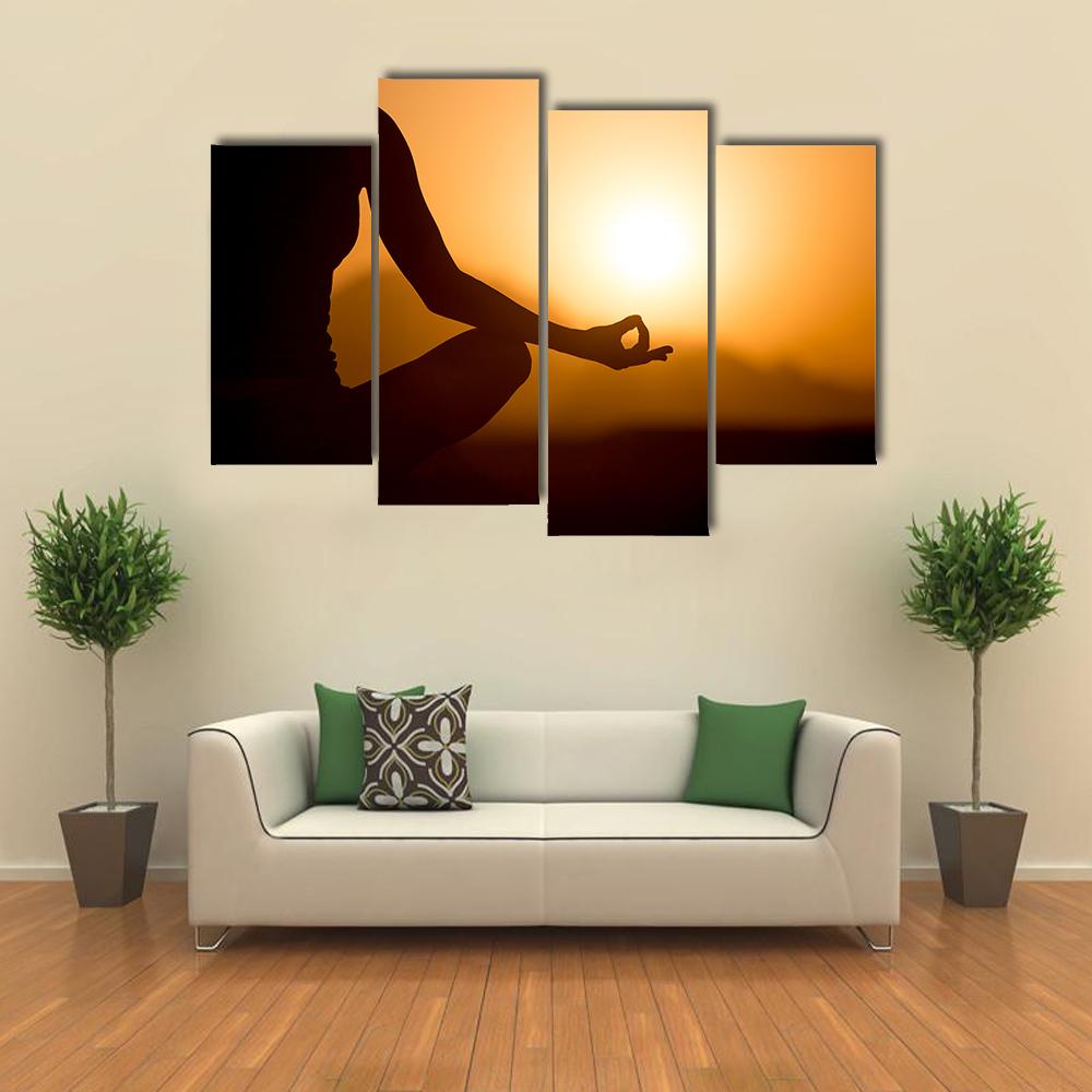 Young Women Meditation At Sunset Canvas Wall Art-4 Pop-Gallery Wrap-34" x 20"-Tiaracle