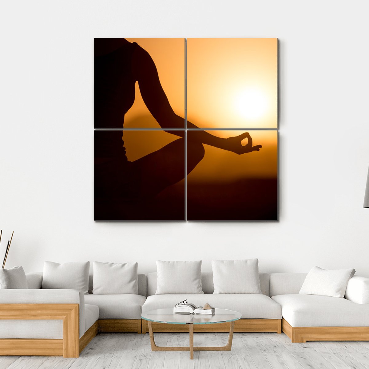 Young Women Meditation At Sunset Canvas Wall Art-4 Square-Gallery Wrap-17" x 17"-Tiaracle