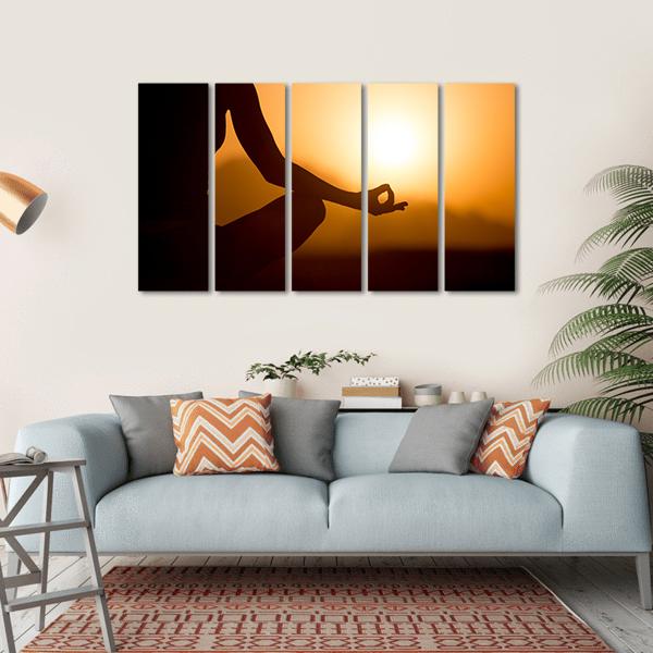 Young Women Meditation At Sunset Canvas Wall Art-5 Horizontal-Gallery Wrap-22" x 12"-Tiaracle