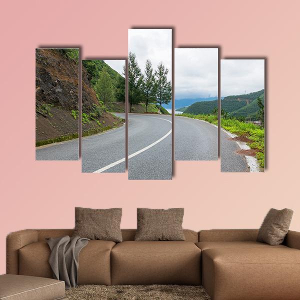 Yunnan Lugu Lake Road In China Canvas Wall Art-5 Pop-Gallery Wrap-47" x 32"-Tiaracle