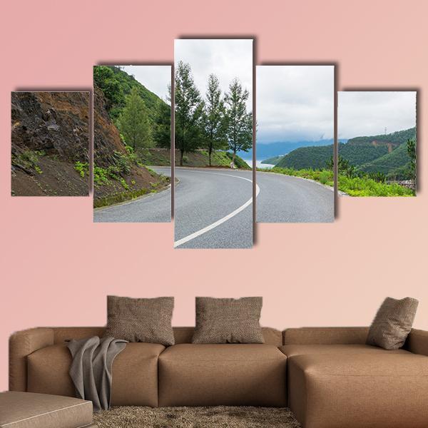 Yunnan Lugu Lake Road In China Canvas Wall Art-5 Star-Gallery Wrap-62" x 32"-Tiaracle