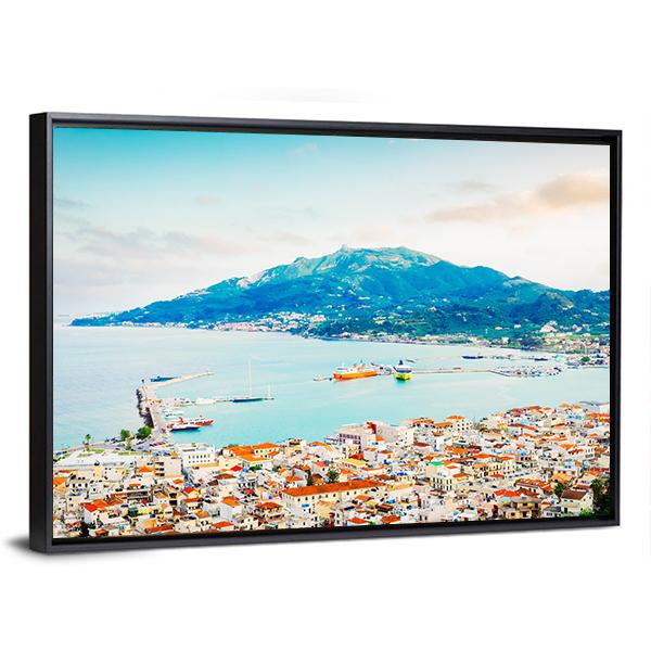 Zaante Town And Ionian Sea Harbour Canvas Wall Art-3 Horizontal-Gallery Wrap-25" x 16"-Tiaracle