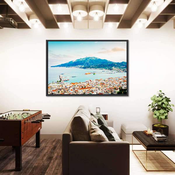 Zaante Town And Ionian Sea Harbour Canvas Wall Art-3 Horizontal-Gallery Wrap-25" x 16"-Tiaracle