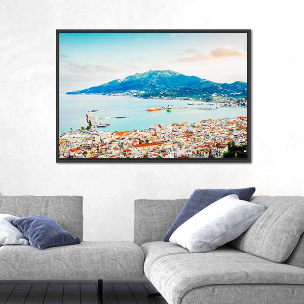 Zaante Town And Ionian Sea Harbour Canvas Wall Art-3 Horizontal-Gallery Wrap-25" x 16"-Tiaracle