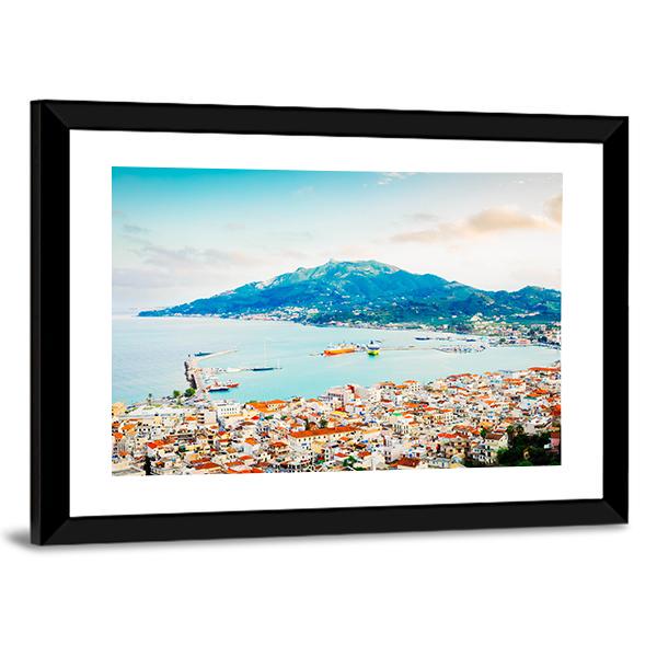 Zaante Town And Ionian Sea Harbour Canvas Wall Art-3 Horizontal-Gallery Wrap-25" x 16"-Tiaracle