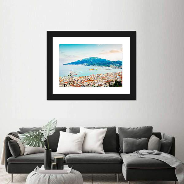 Zaante Town And Ionian Sea Harbour Canvas Wall Art-3 Horizontal-Gallery Wrap-25" x 16"-Tiaracle