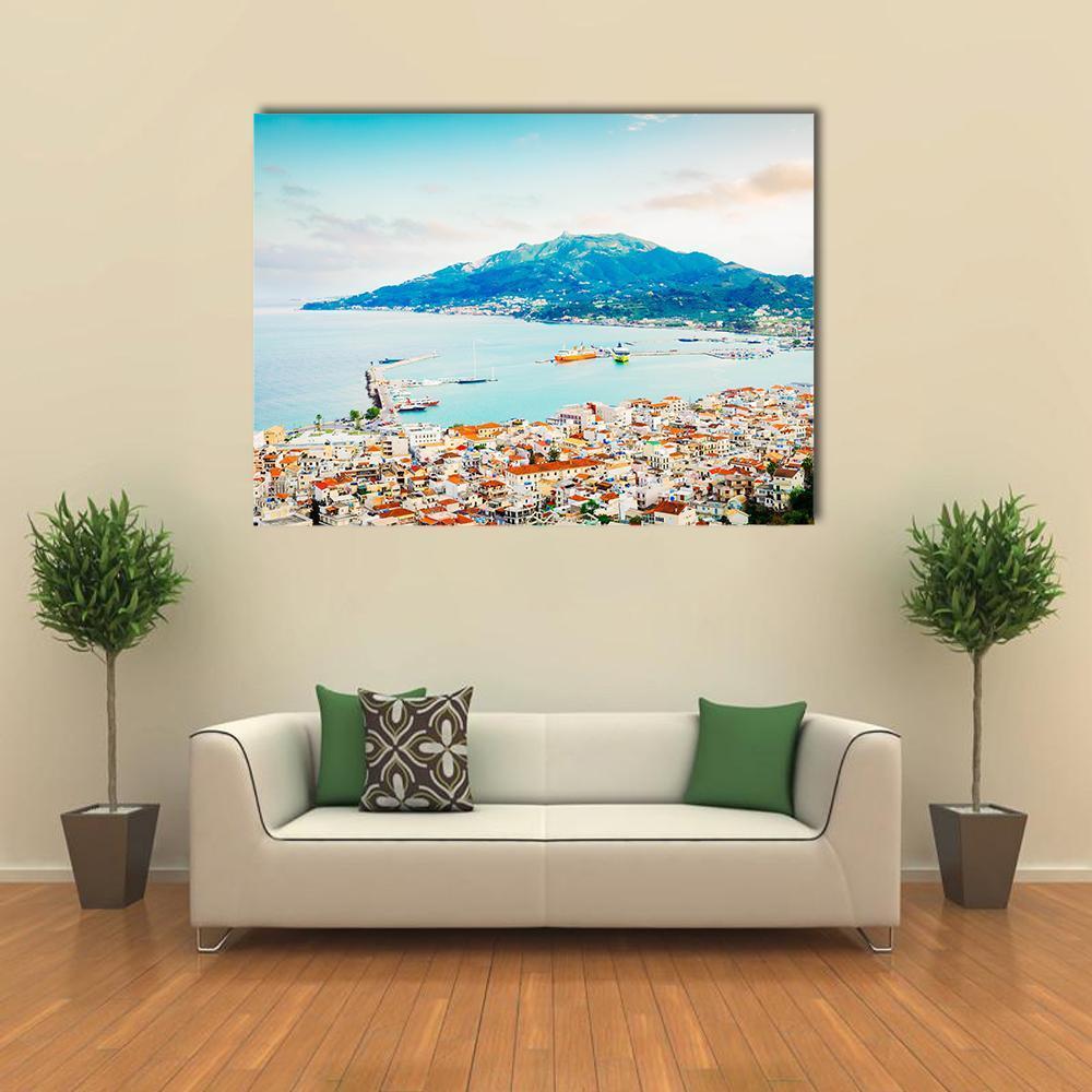 Zaante Town And Ionian Sea Harbour Canvas Wall Art-1 Piece-Gallery Wrap-48" x 32"-Tiaracle