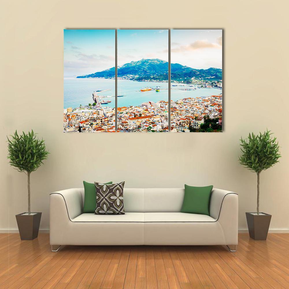 Zaante Town And Ionian Sea Harbour Canvas Wall Art-3 Horizontal-Gallery Wrap-37" x 24"-Tiaracle