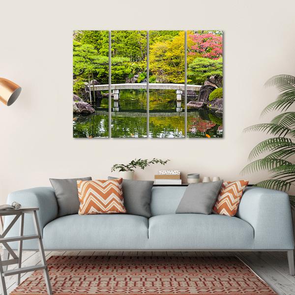 Zen Garden Pond With Bridge Canvas Wall Art-4 Horizontal-Gallery Wrap-34" x 24"-Tiaracle