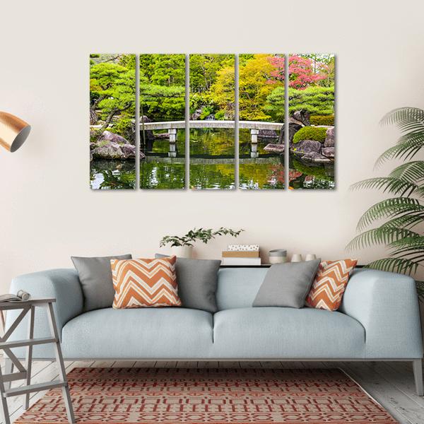 Zen Garden Pond With Bridge Canvas Wall Art-5 Horizontal-Gallery Wrap-22" x 12"-Tiaracle