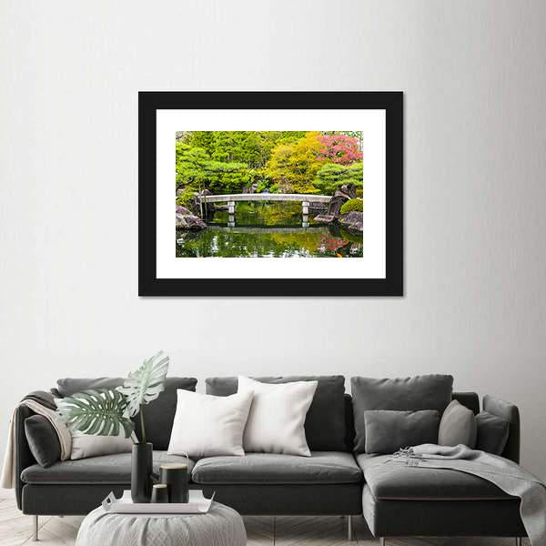 Zen Garden Pond With Bridge Canvas Wall Art-5 Horizontal-Gallery Wrap-22" x 12"-Tiaracle