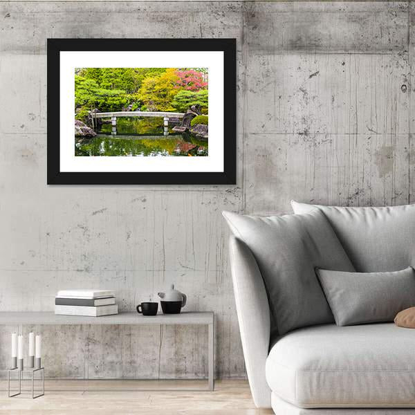 Zen Garden Pond With Bridge Canvas Wall Art-3 Horizontal-Gallery Wrap-25" x 16"-Tiaracle