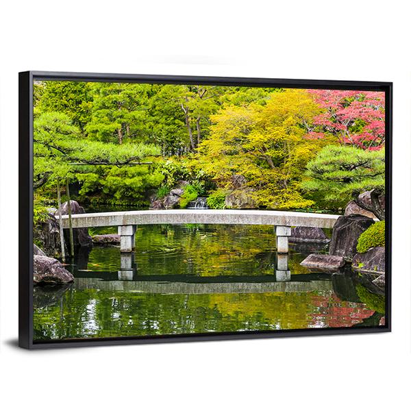 Zen Garden Pond With Bridge Canvas Wall Art-5 Horizontal-Gallery Wrap-22" x 12"-Tiaracle
