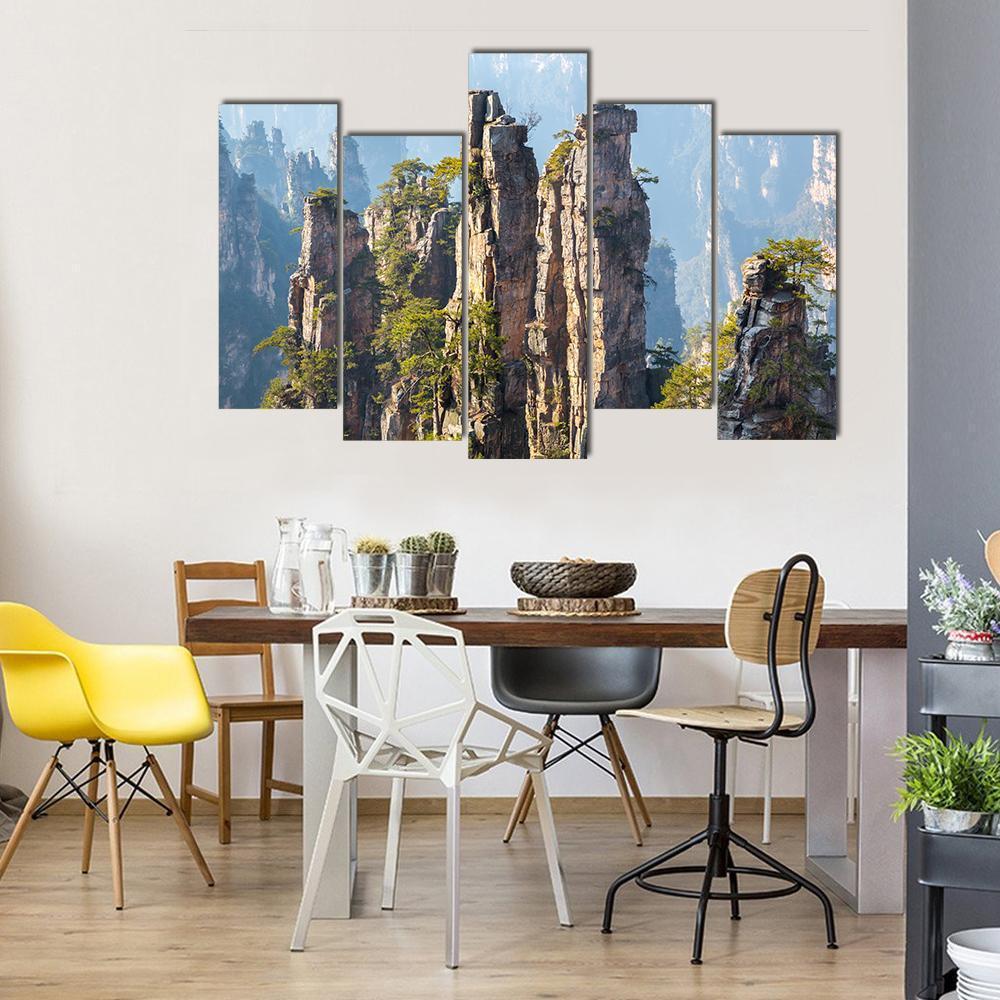 Zhangjiajie Forest Park In Wulingyuan China Canvas Wall Art-5 Pop-Gallery Wrap-47" x 32"-Tiaracle