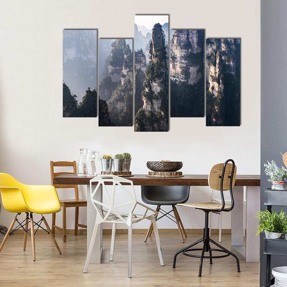 Zhangjiajie National Forest Park In China Canvas Wall Art-5 Pop-Gallery Wrap-47" x 32"-Tiaracle