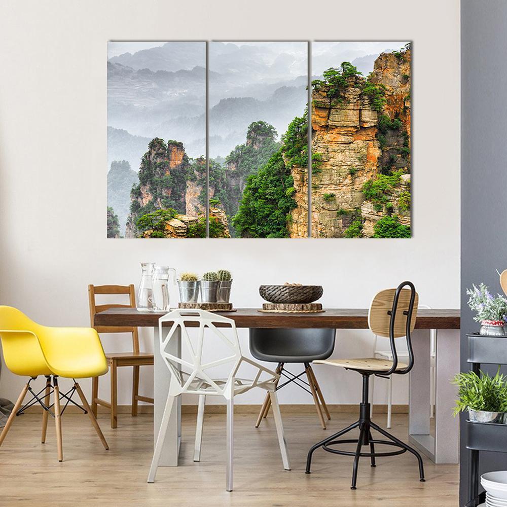 Zhangjiajie National Forest Park Canvas Wall Art-3 Horizontal-Gallery Wrap-37" x 24"-Tiaracle