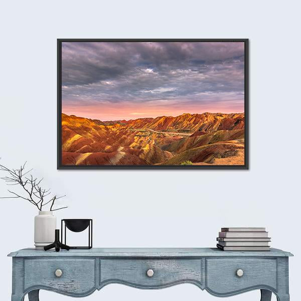 Zhangye China Rainbow Mountains Canvas Wall Art-1 Piece-Floating Frame-24" x 16"-Tiaracle